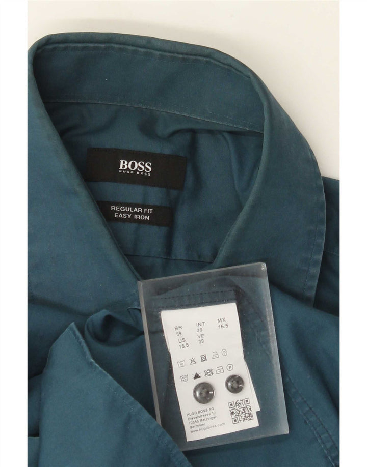 Hugo Boss Herren-Hemd in normaler Passform, Größe 39, mittelblaue Baumwolle