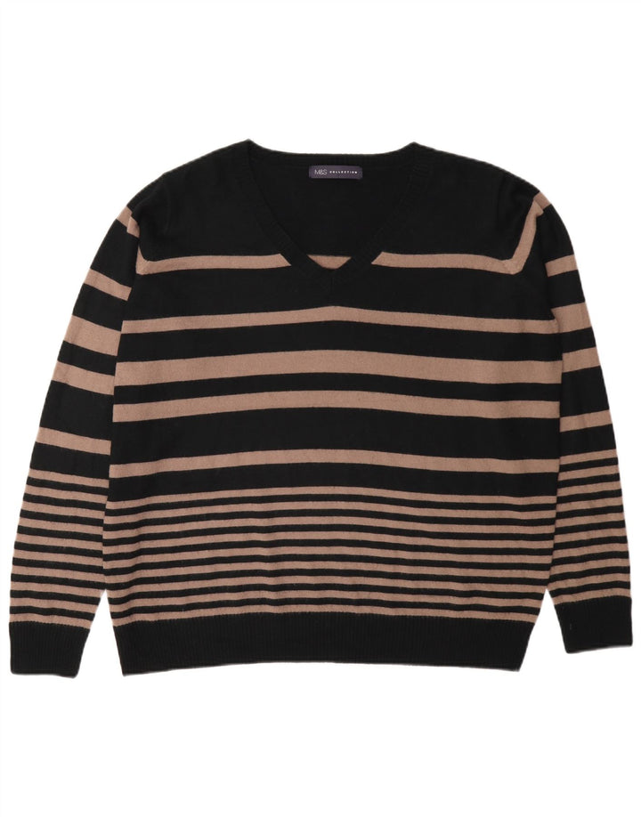 Marks & Spencer Damen-Pullover mit V-Ausschnitt, Gr. 40, Größe L, schwarz gestreift