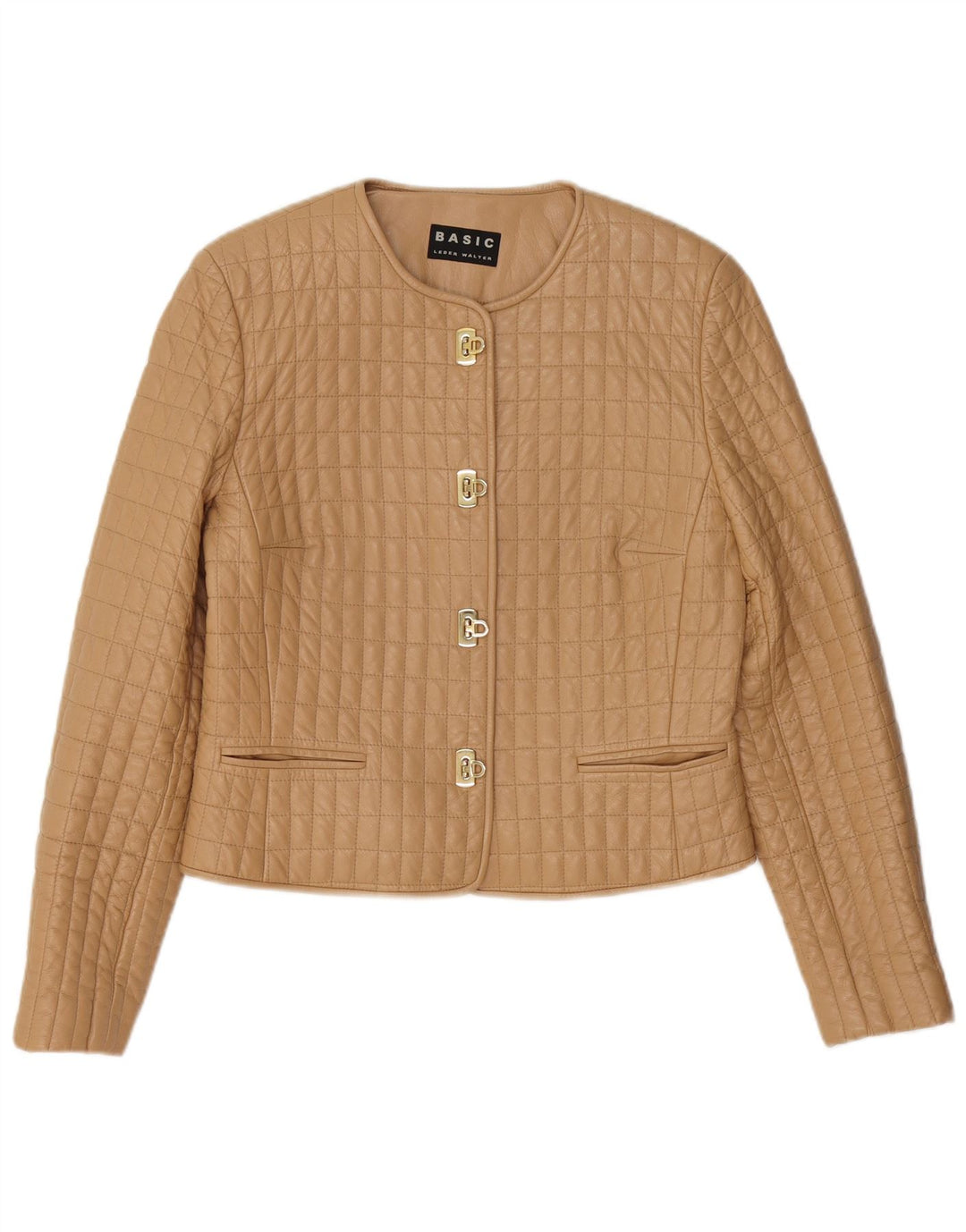 Basic Damen Steppjacke aus Leder IT 40 Small Beige Leder