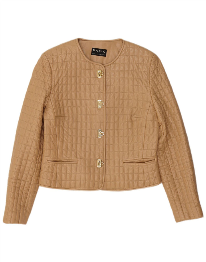 Basic Damen Steppjacke aus Leder IT 40 Small Beige Leder