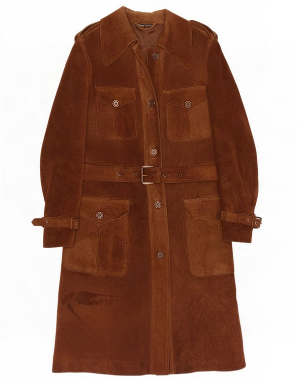 Vintage Damen Militär-Wildledermantel UK 10 Small Brown