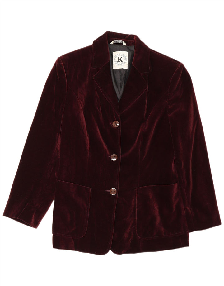 Vintage Damen 3-Knopf-Samt-Blazer-Jacke, IT 42, mittlere Burgunder-Baumwolle