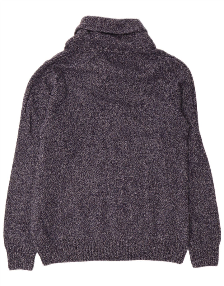Zara Herren-Pullover mit Schalkragen, groß, marineblau gesprenkelte Wolle