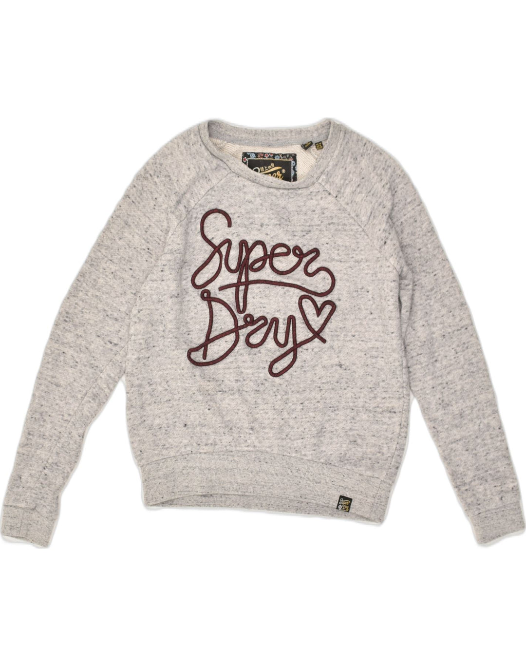 SUPERDRY Womens Sweatshirt Jumper UK 10 Small Grey Flecked Cotton | Vintage Superdry | Thrift | Second-Hand Superdry | Used Clothing | Messina Hembry 