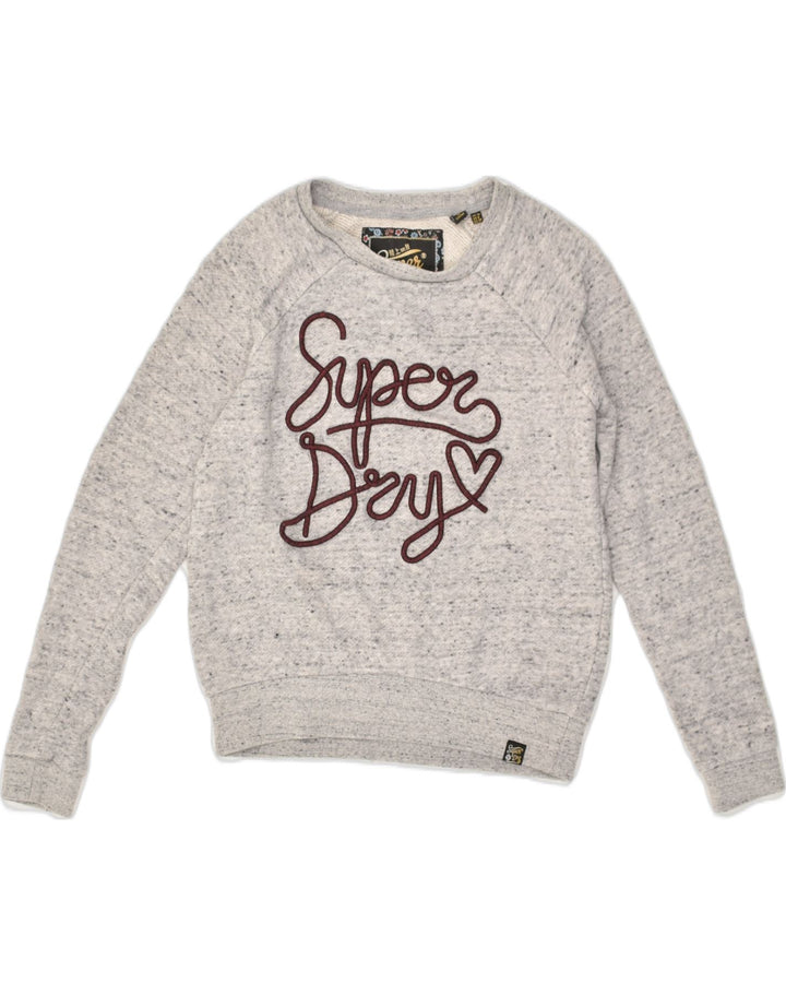 SUPERDRY Womens Sweatshirt Jumper UK 10 Small Grey Flecked Cotton | Vintage Superdry | Thrift | Second-Hand Superdry | Used Clothing | Messina Hembry 