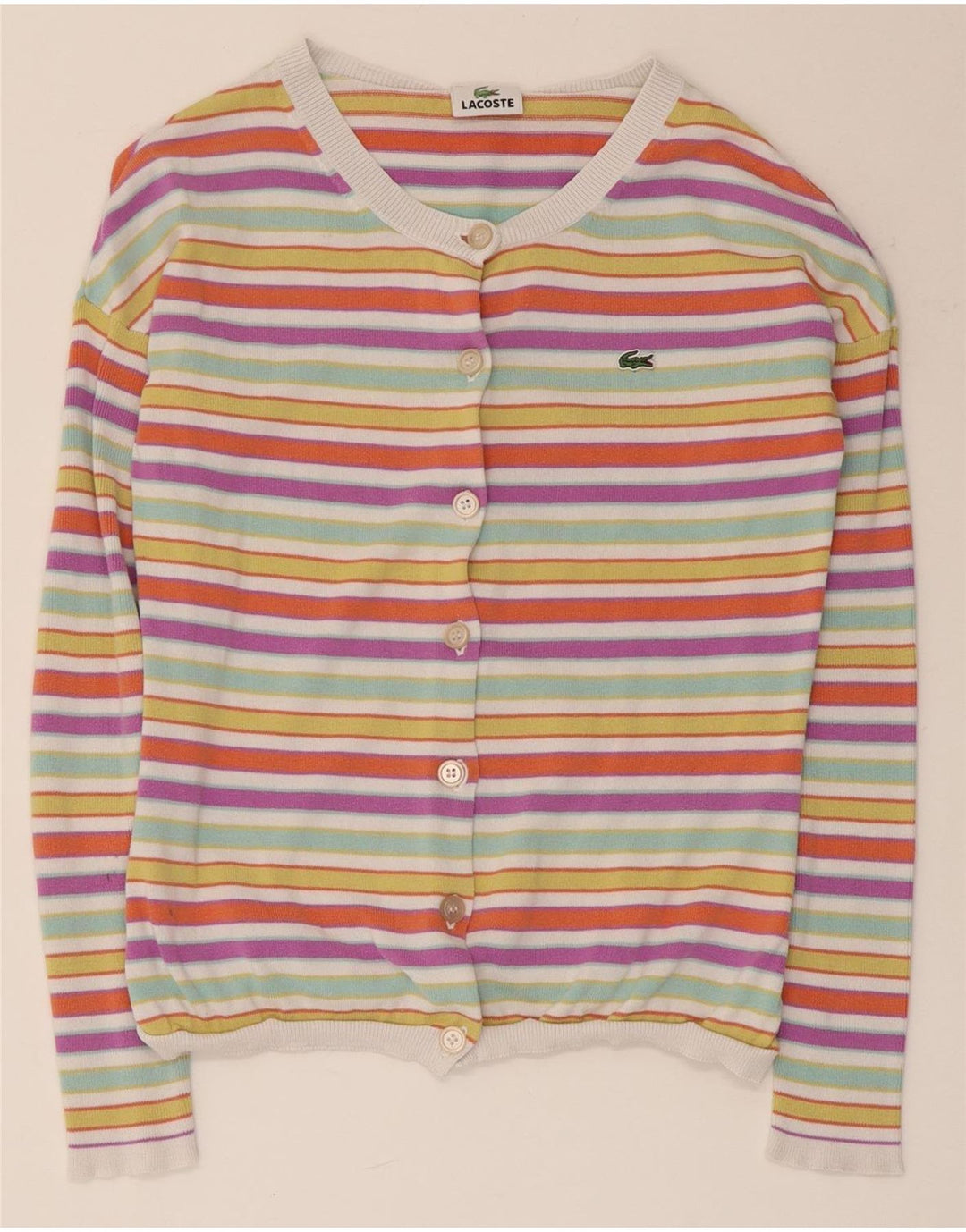 Lacoste Damen Crop Cardigan Pullover Größe 36 Klein Mehrfarbig gestreift