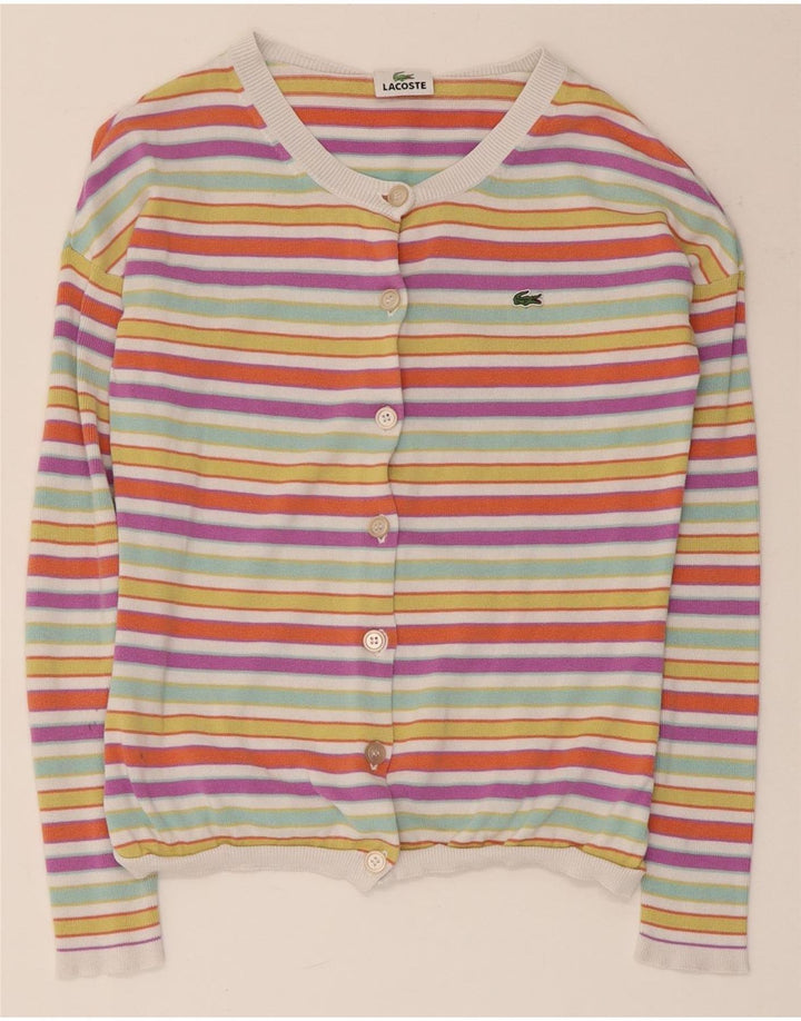 Lacoste Damen Crop Cardigan Pullover Größe 36 Klein Mehrfarbig gestreift