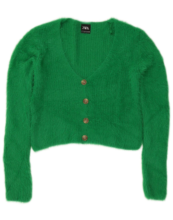Zara Damen Crop Cardigan Pullover UK 12 Mittelgrünes Nylon