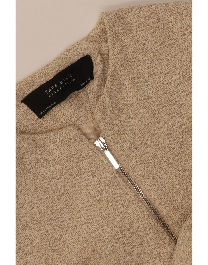 Zara Damen-Longline-Blazer mit durchgehendem Reißverschluss, Größe S, Beige, gefleckt