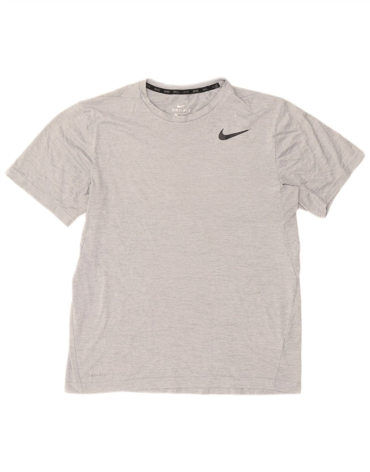 Nike Herren Dri Fit T-Shirt-Oberteil aus mittelgrau meliertem Polyester