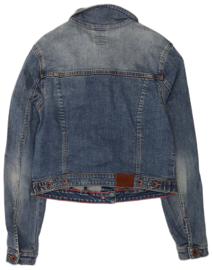 Superdry Damen Crop Denim Jacke UK 14 Large Blaue Baumwolle