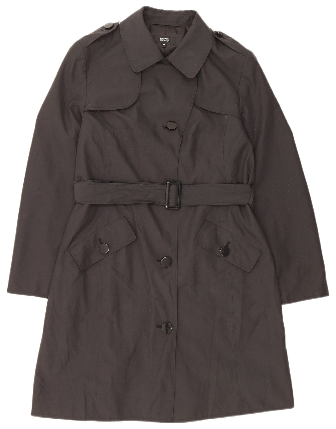 MARKS & SPENCER Damen Trenchcoat UK 14 XL Schwarz Polyester
