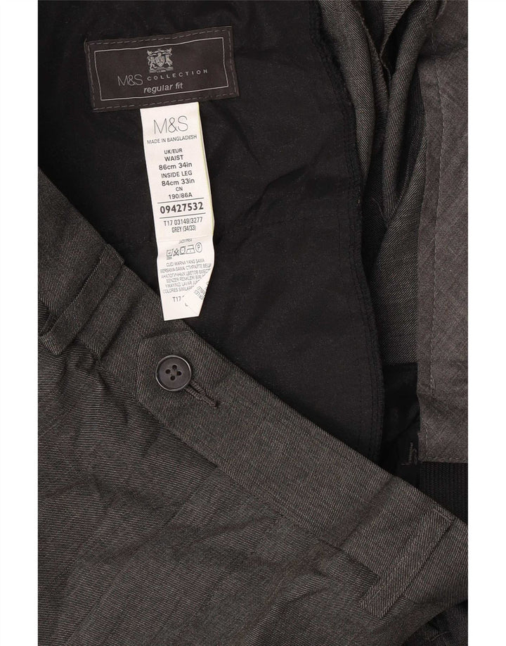 Marks & Spencer Herren-Anzughose in normaler Passform, W34, L33, grau, Polyester