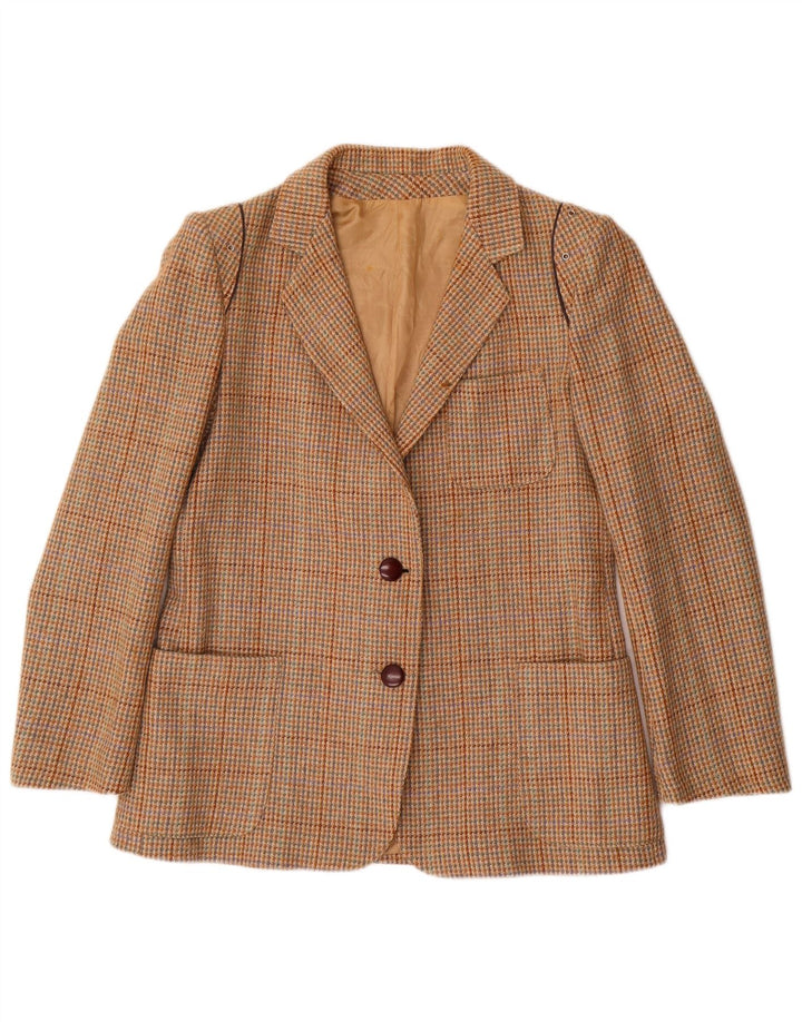 Vintage Damen 2-Knopf-Blazer-Jacke IT 46 Große braun karierte Wolle