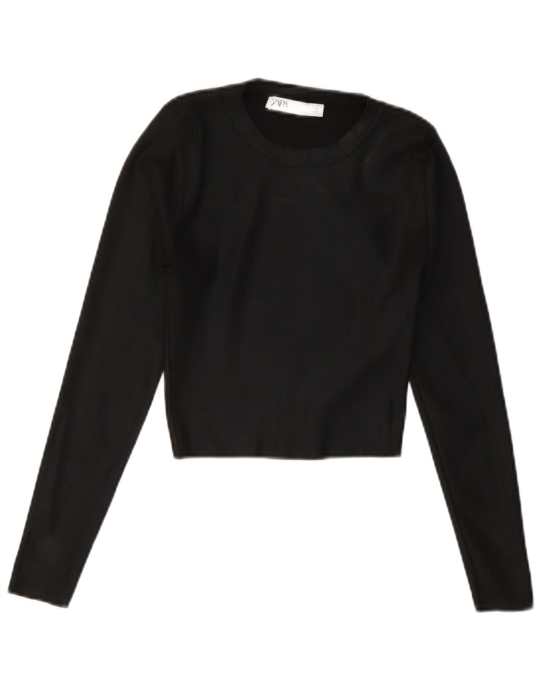 Zara Damen Crop Crew Neck Pullover Pullover UK 8 Small Schwarz