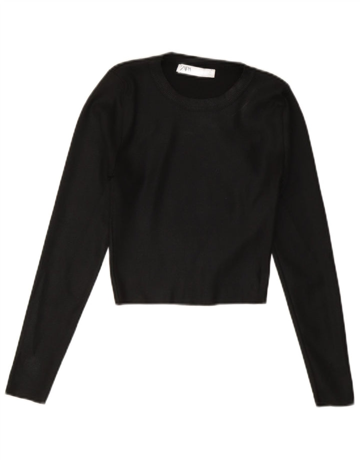 Zara Damen Crop Crew Neck Pullover Pullover UK 8 Small Schwarz