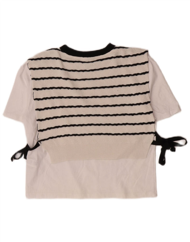 Zara Damen Crop Bluse Top UK 10 Small weiß gestreift Baumwolle