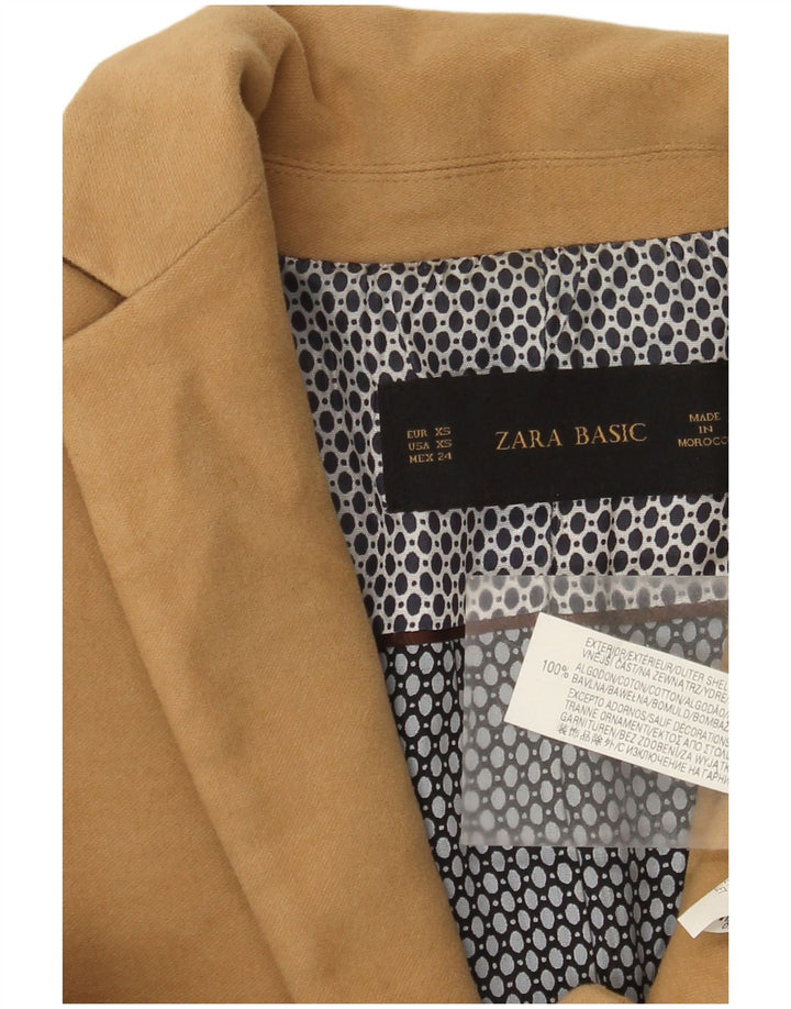 Zara Damen 1-Knopf-Blazerjacke UK 6 XS Braune Baumwolle