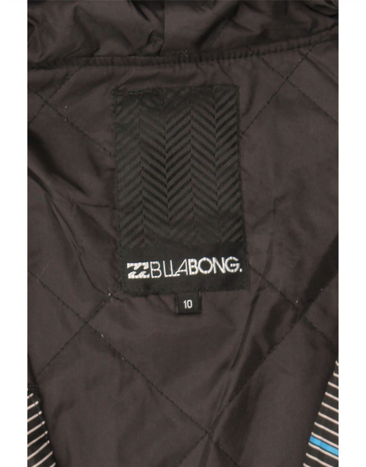 BILLABONG Boys Hooded Bomber Jacket 9-10 Years Black Pinstripe Polyester Vintage Billabong and Second-Hand Billabong from Messina Hembry 