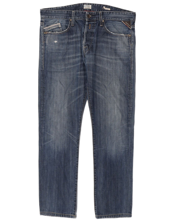 Replay Herren Waitom Distressed Slim Jeans W36 L30 Blau