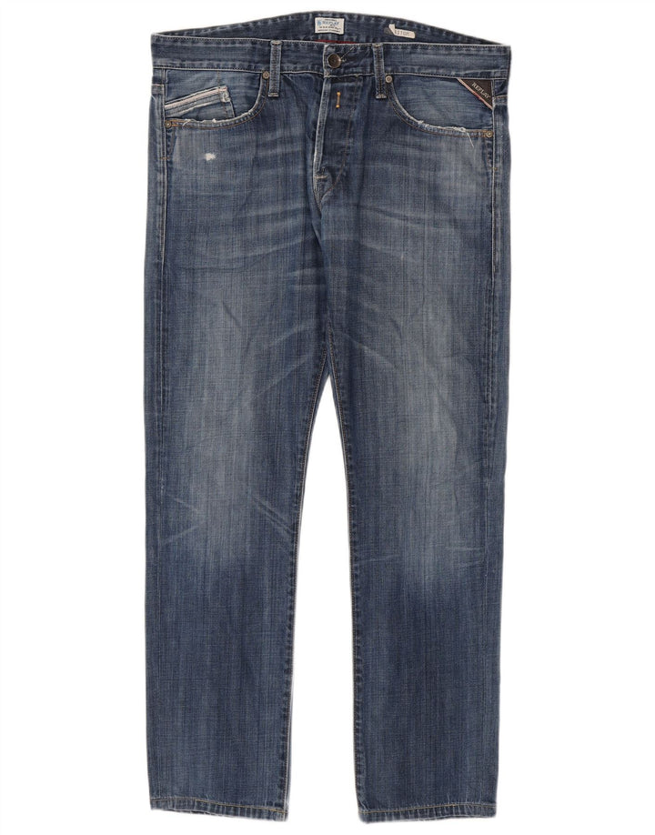 Replay Herren Waitom Distressed Slim Jeans W36 L30 Blau