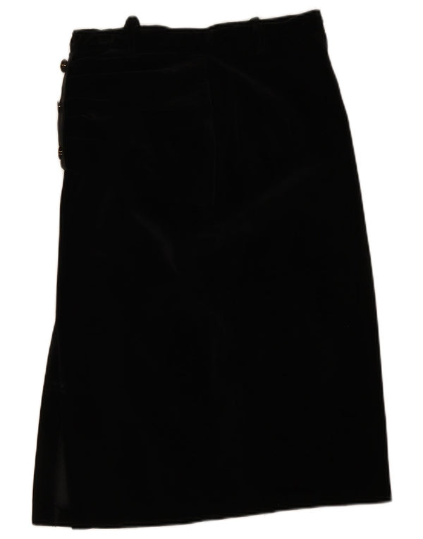 Vintage Damen Samt Midirock mit hoher Taille IT 48 XL W30 Schwarz