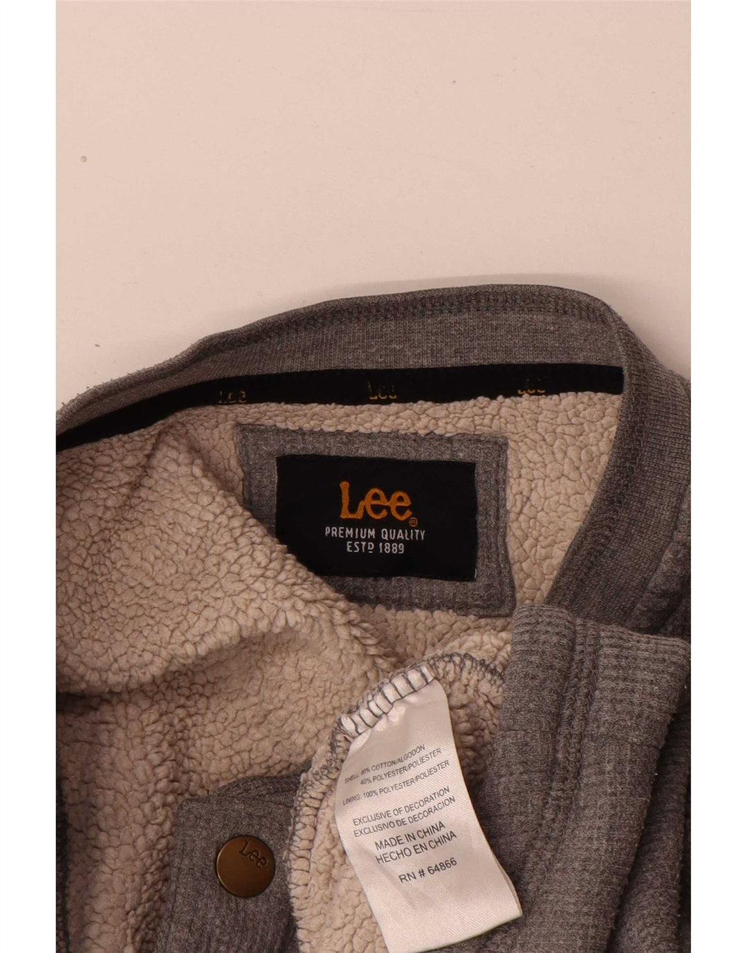 Lee Herren-Sweatshirt mit Knopfkragen, Größe S, Grau, Baumwolle
