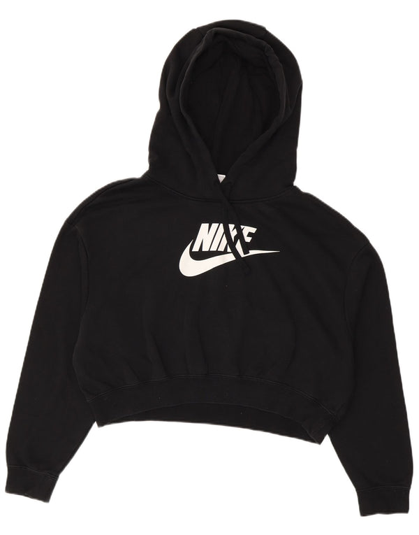 Nike Womens Oversized Graphic Crop Hoodie Pullover UK 10 Small Schwarz Baumwolle