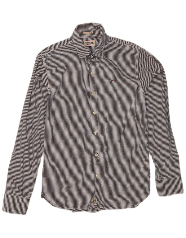 Tommy Hilfiger Herrenhemd, kleine blaue Nadelstreifen-Baumwolle