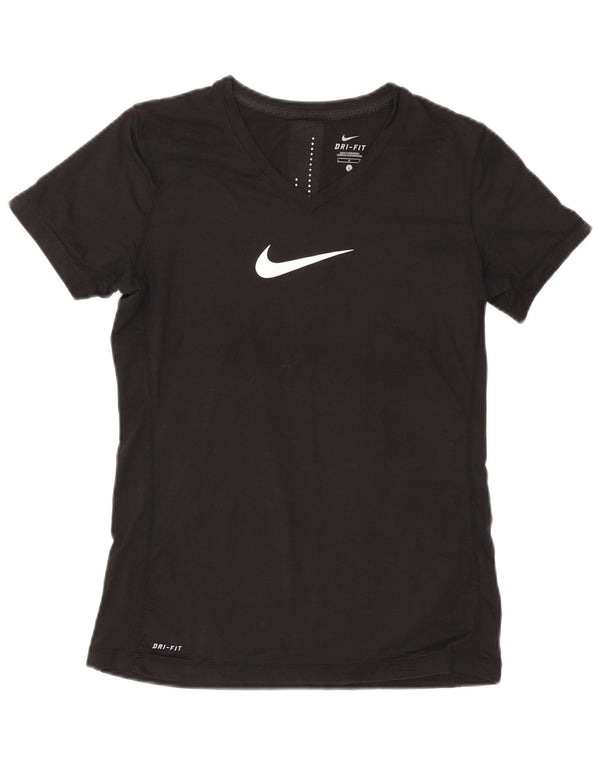 Nike Damen Dri Fit Graphic T-Shirt Top UK 14 Large Schwarz Polyester