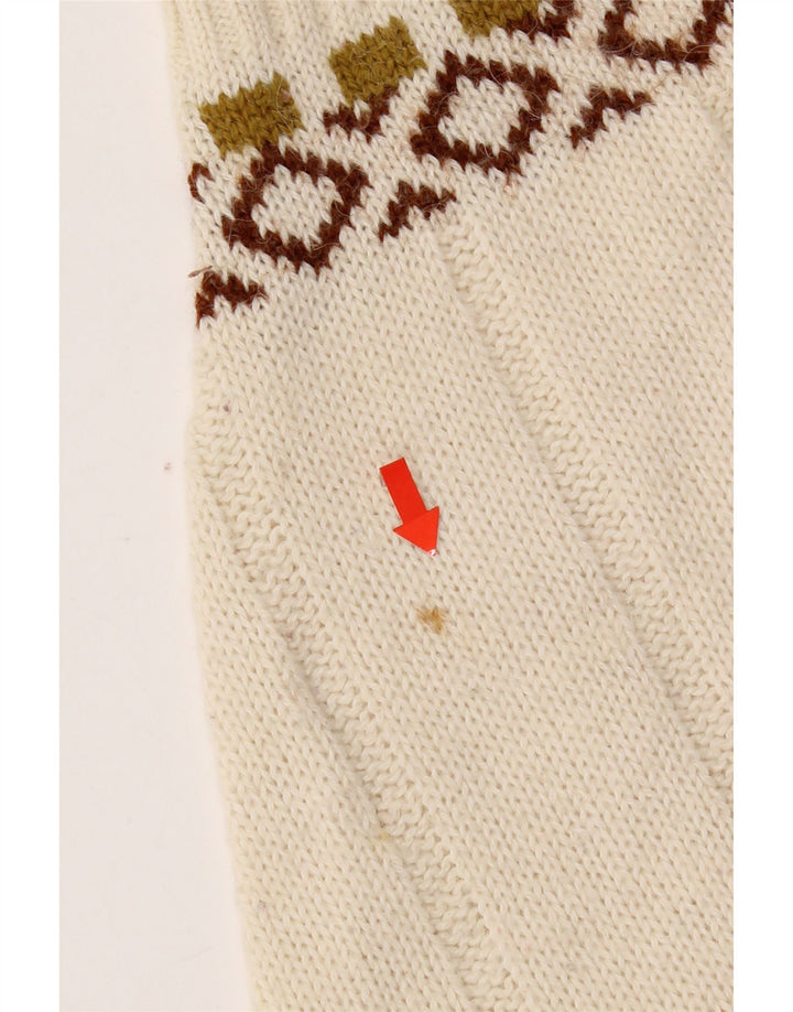Vintage Herren Cardigan Pullover Mittelweiß Fair Isle