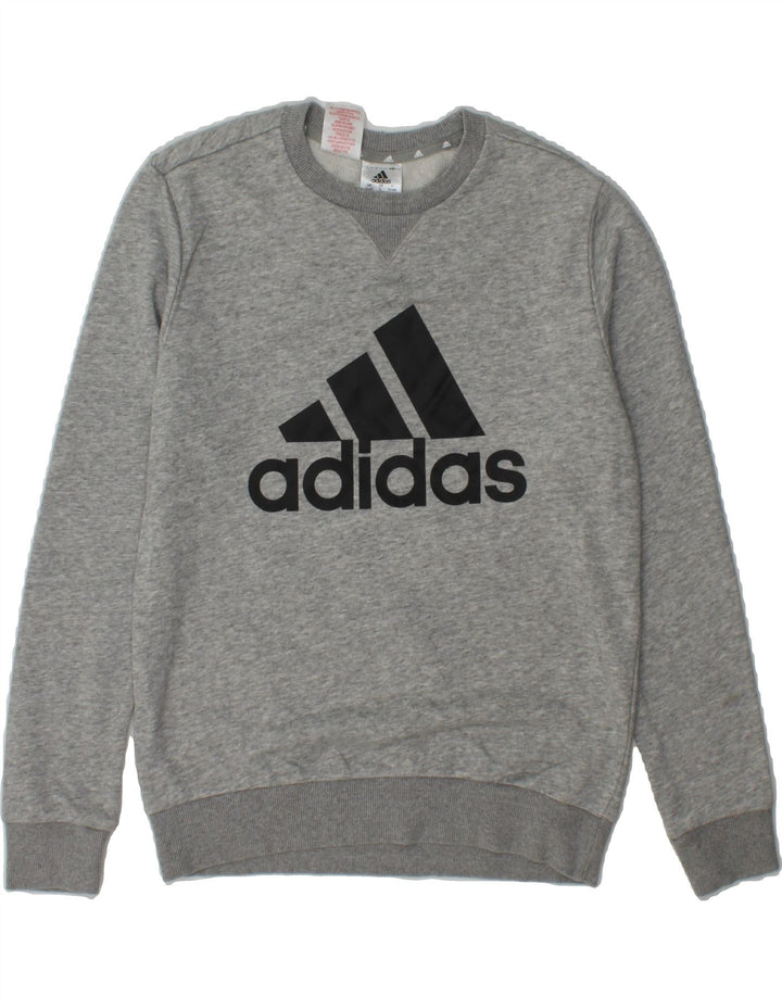 ADIDAS Boys Graphic Sweatshirt Jumper 13-14 Years Grey Cotton Vintage Adidas and Second-Hand Adidas from Messina Hembry 