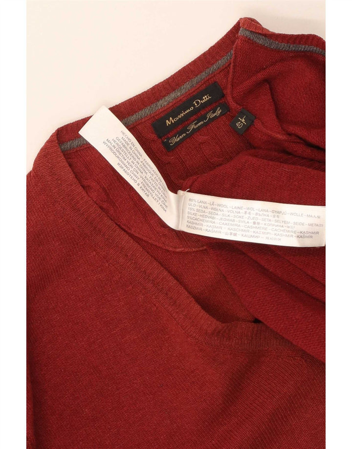 Massimo Dutti Herren-Pullover mit V-Ausschnitt, große rote Wolle