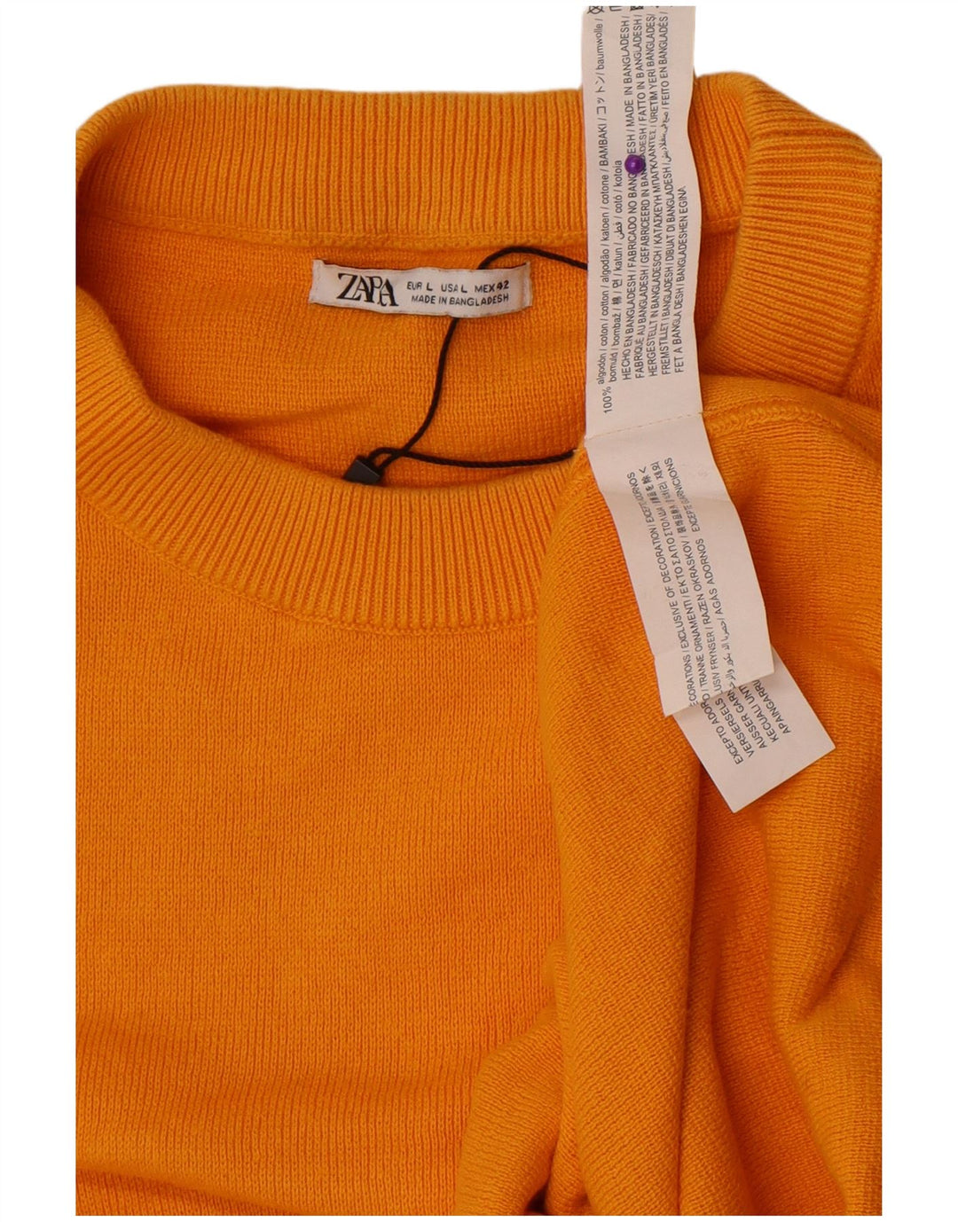 Zara Herren-Pullover mit Rundhalsausschnitt, groß, gelbe Baumwolle