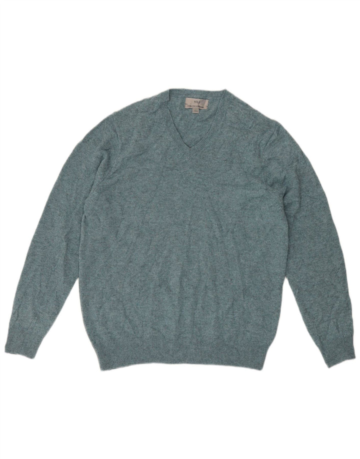 Marks & Spencer Herren-Pullover mit V-Ausschnitt, groß, grün gefleckte Wolle