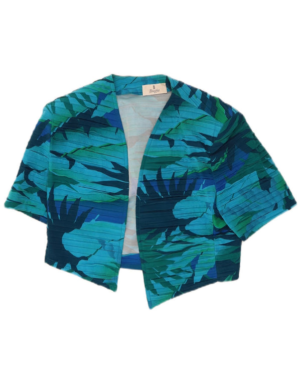 Vintage Damen Crop Open Cardigan Top UK 10 Kleine blaue Blumenseide
