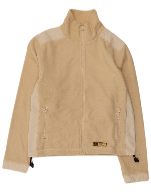 CAT Womens Workwear Crop Fleece Jacke UK 14 Large Beige Colourblock