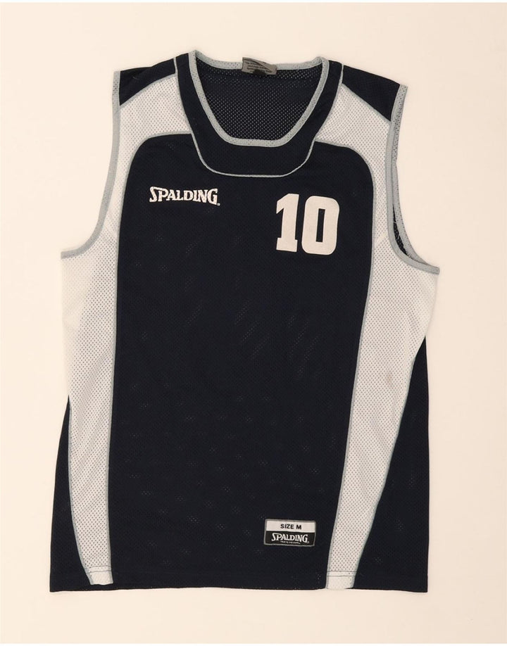 SPALDING Mens Graphic Vest Top Medium Navy Blue Colourblock Polyester Vintage Spalding and Second-Hand Spalding from Messina Hembry 