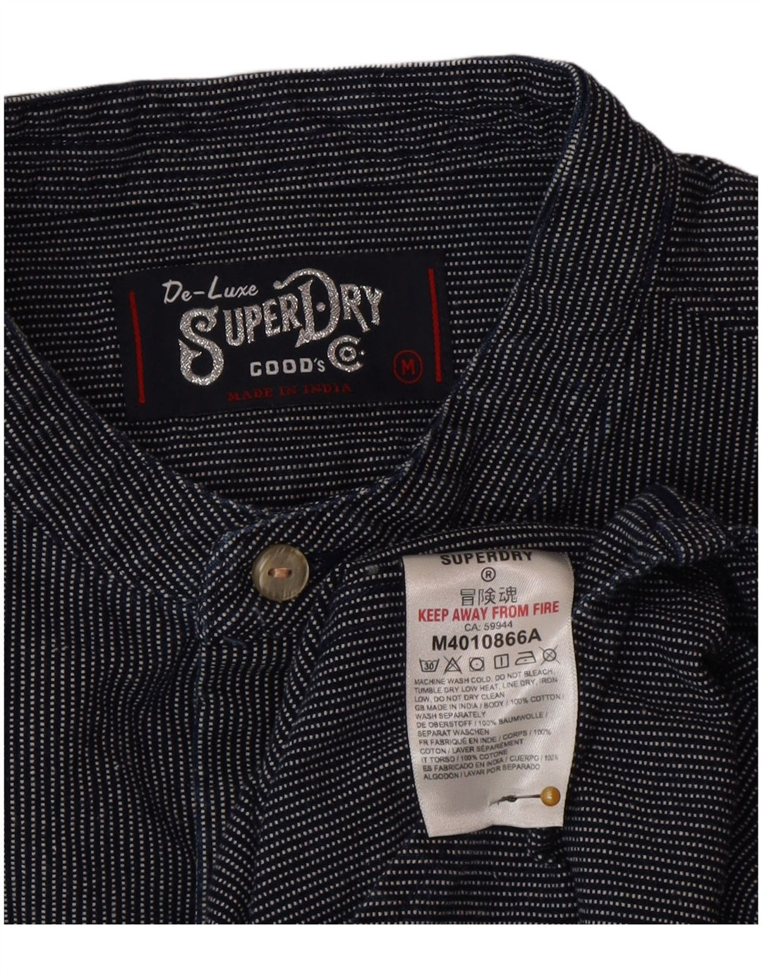 Superdry Herren-Hemd aus mittelblauem Nadelstreifen-Polyester in Marineblau