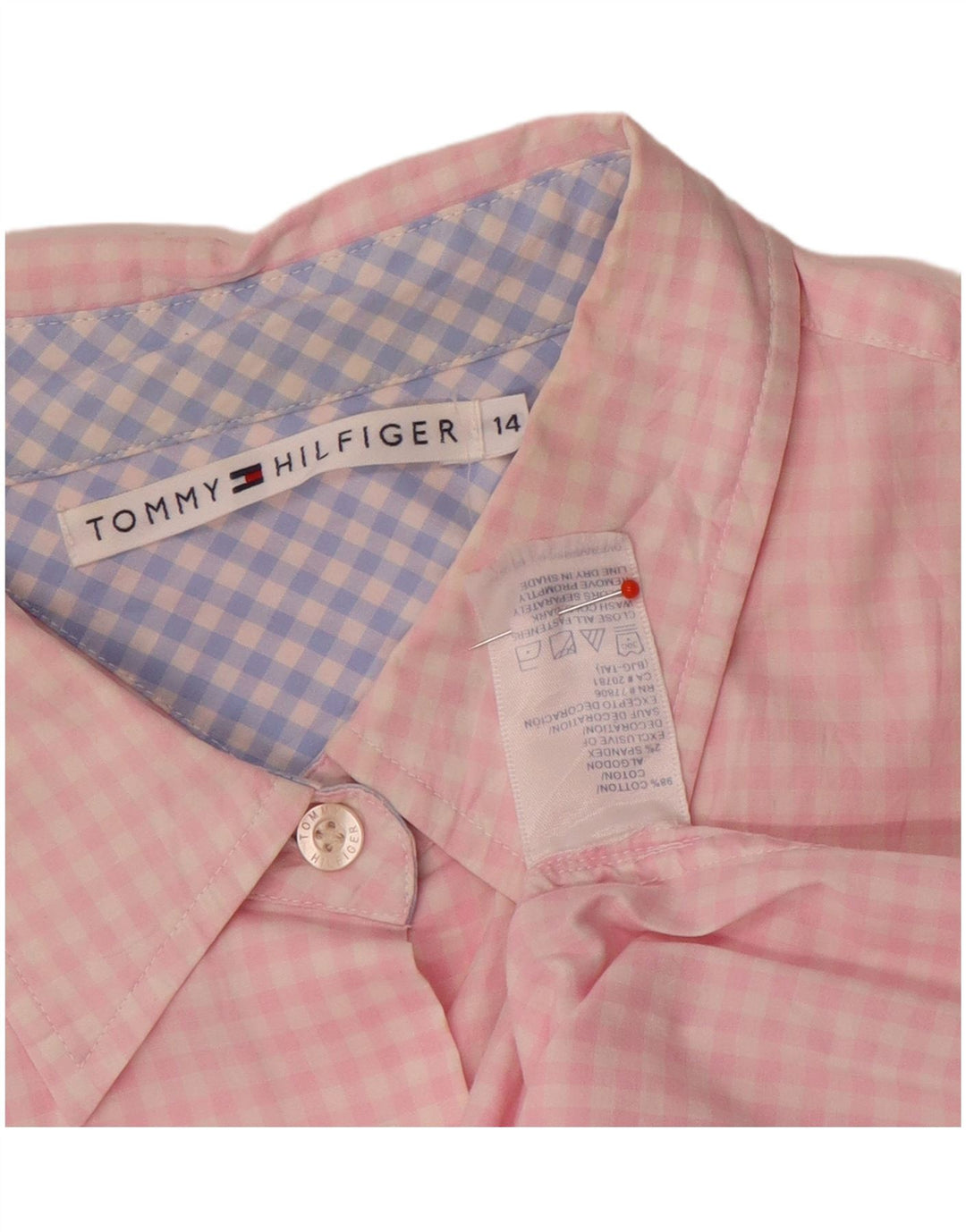 Tommy Hilfiger Damenhemd US 14 XL Pink Gingham Baumwolle