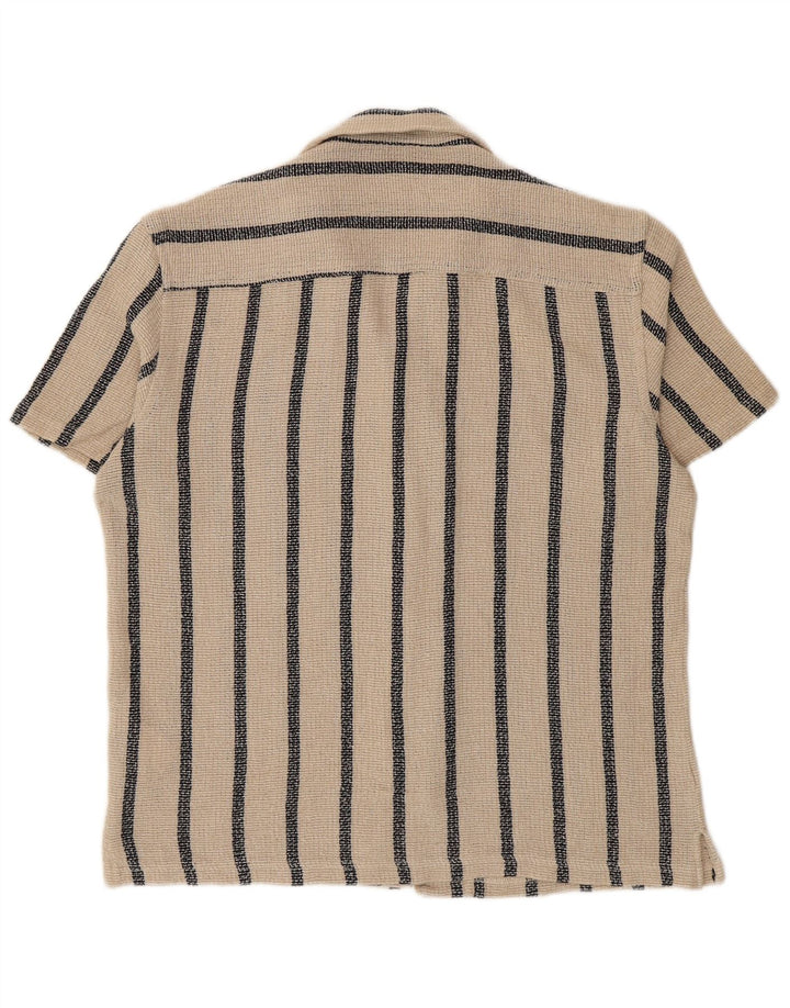 Zara Herren-Kurzarmhemd, groß, beige, gestreift, Baumwolle
