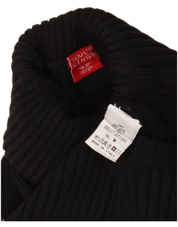 Vintage Damen Rollkragenpullover mit Schneeflockenmuster, Gr. 12, mittelschwarz, Winter