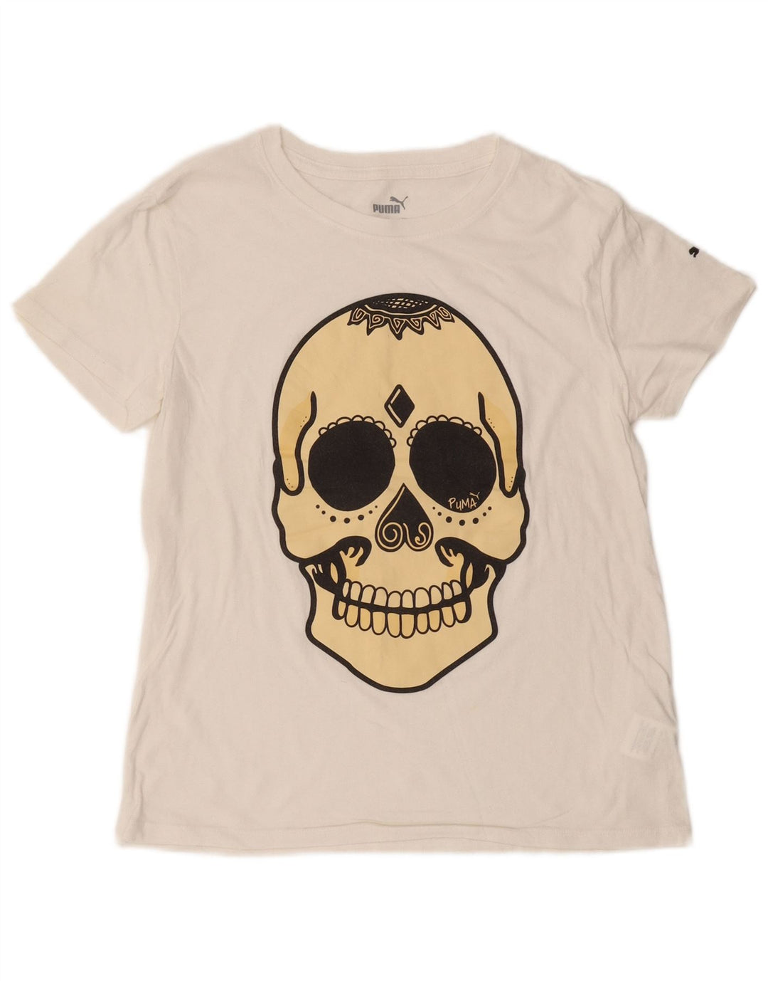 PUMA Herren-T-Shirt mit Grafik, Größe S, cremefarbene Baumwolle