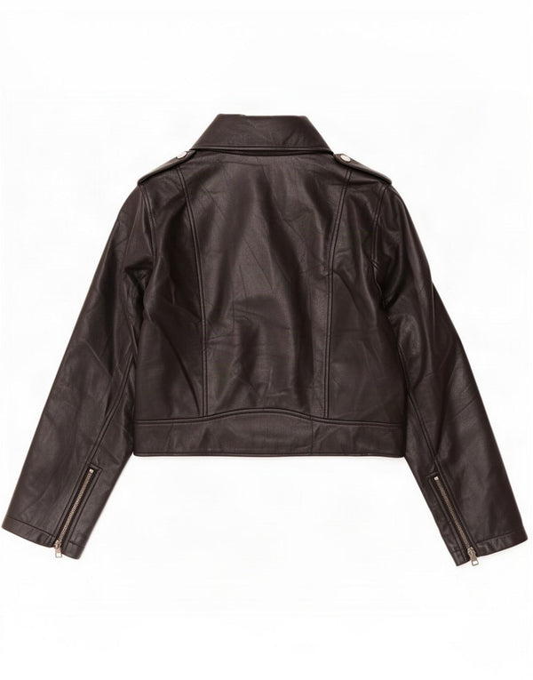 Zara Damen-Bikerjacke aus Kunstleder, UK 12, mittelschwarz, Polyurethan
