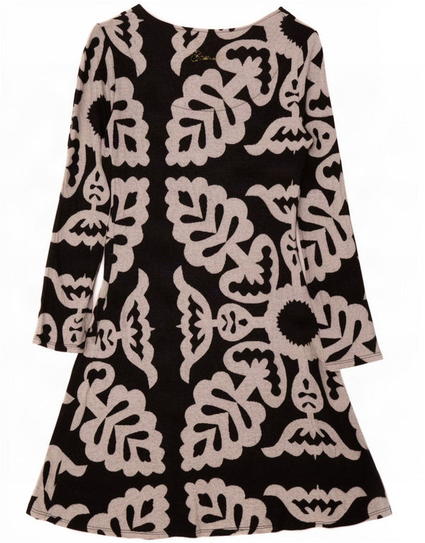 Desigual Damen Langarm-A-Linien-Kleid UK 10 Small Schwarz geblümtes Polyester