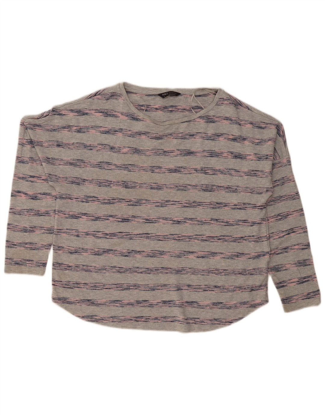 Marks & Spencer Damen Übergroßes Top Langarm UK 16 Large Grau gestreift