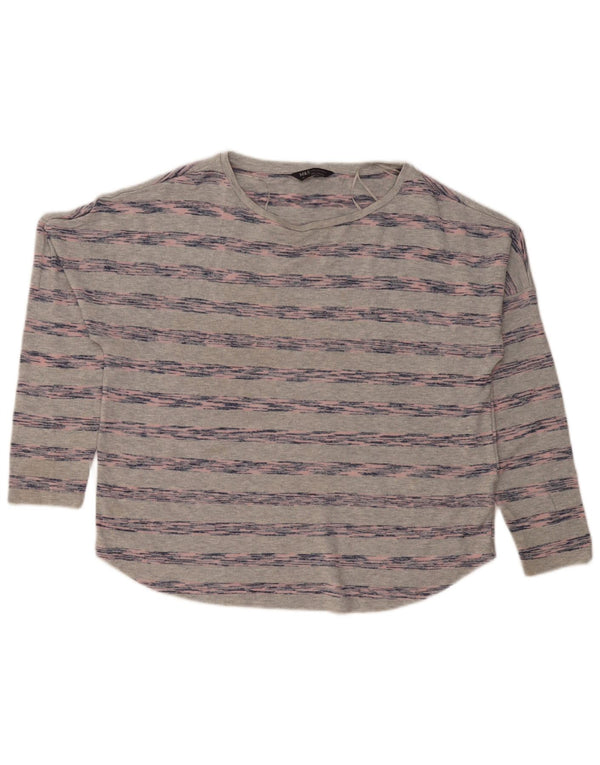 Marks & Spencer Damen Übergroßes Top Langarm UK 16 Large Grau gestreift