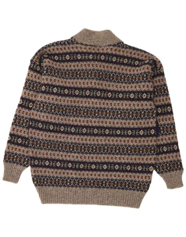 Highland Glen Herren-Pullover mit Knopfkragen, mittelgraue Fair-Isle-Wolle