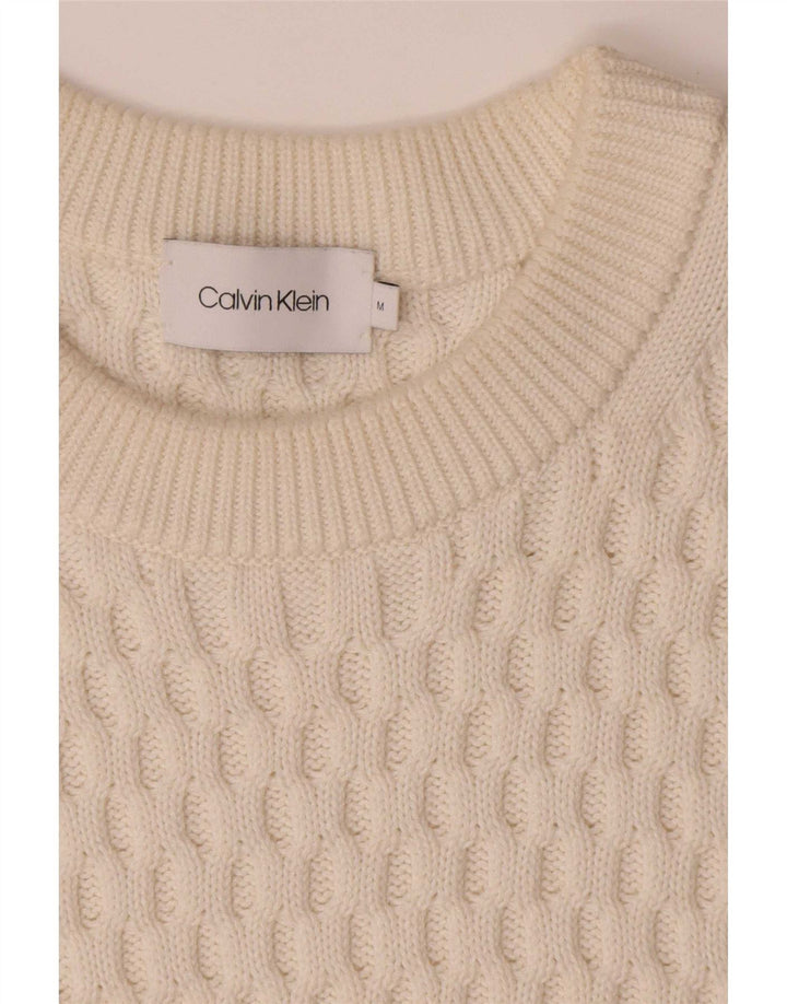 Calvin Klein Herren-Pullover mit Rundhalsausschnitt, mittelweiße Colourblock-Baumwolle