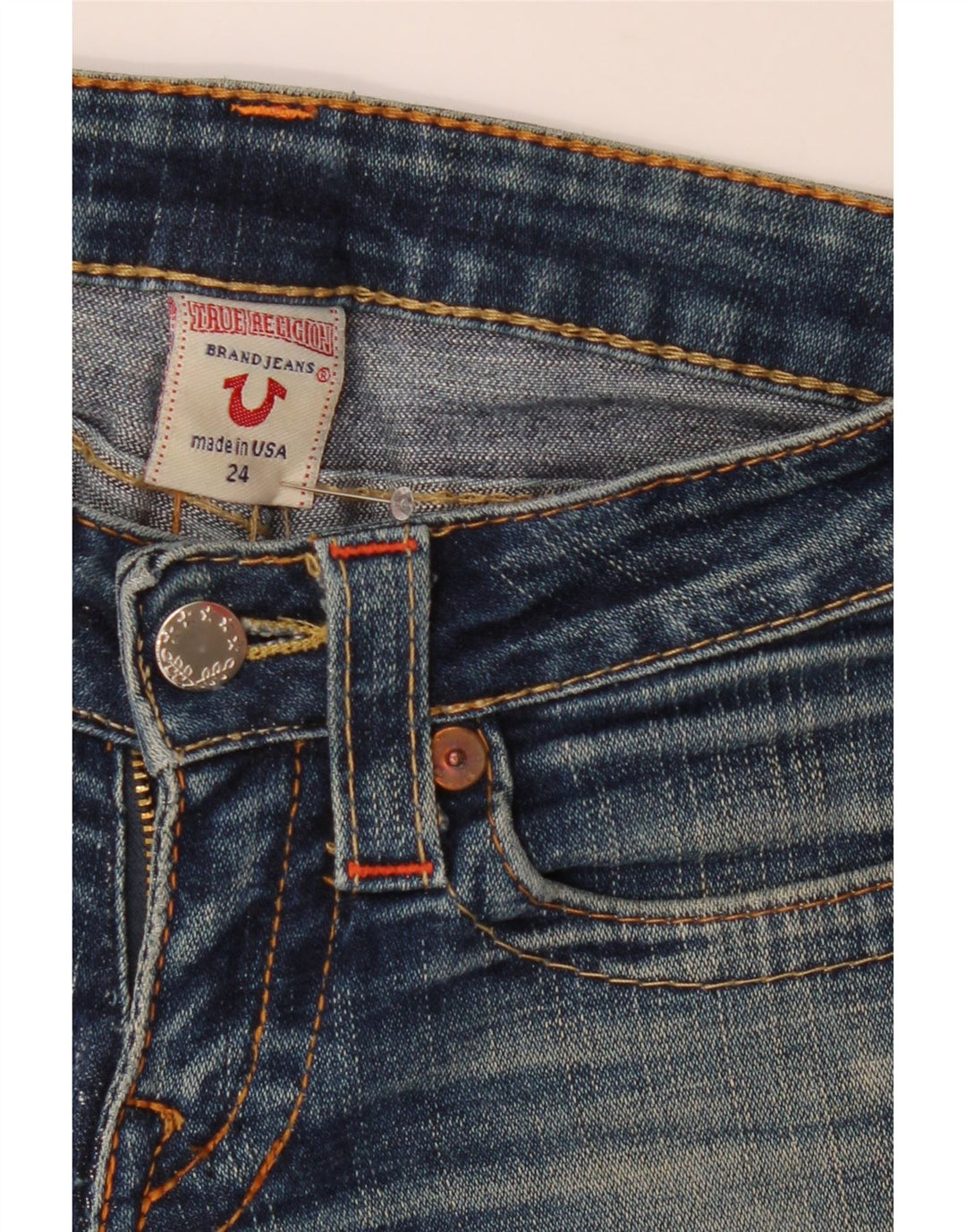 TRUE RELIGION Gerade Damenjeans W24 L32 Marineblaue Baumwolle